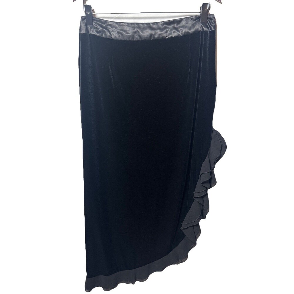 Vintage Black Velvet Asymmetrical Ruffle Skirt SZ12 Elegant Evening Fairygrunge